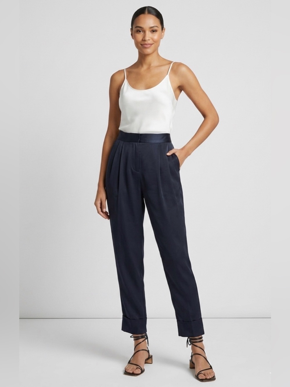 ATM Anthony Thomas Melillo Tailored Pleated Cuffed Satin Pants Size 6